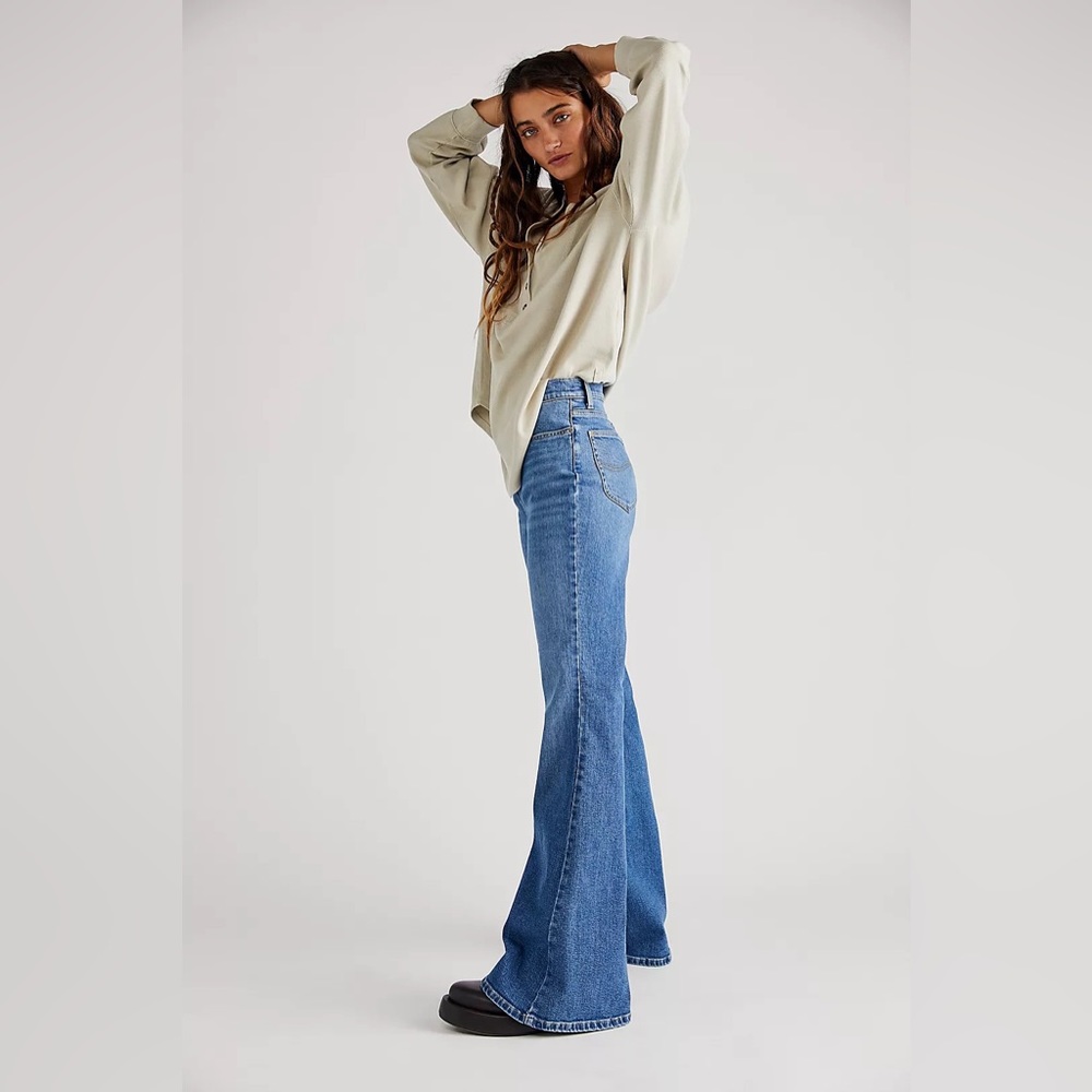 Free People High Rise Raw Hem Flare Jeans - Picture 2 of 9